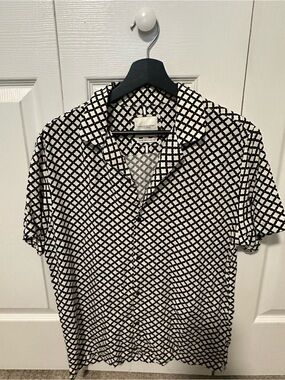 Black and White Geometric Short-Sleeve Polo